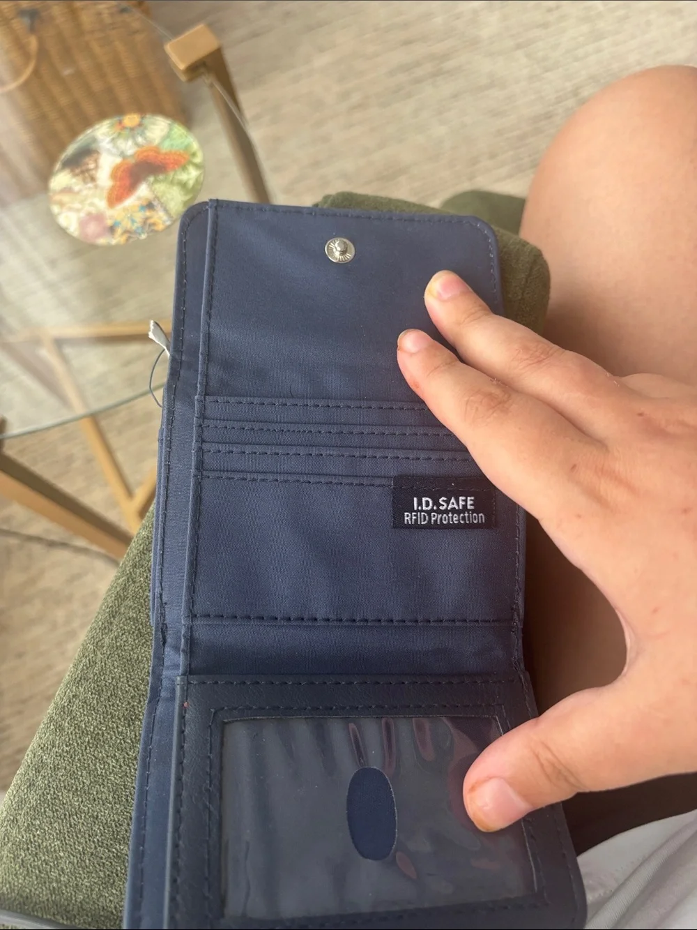 Nautica Navy Leather Trifold Wallet with Silver Logo